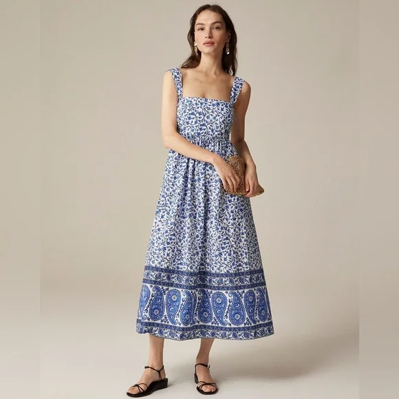 J Crew Blue Patterned Midi Dress (NWT) - Picture 1 of 7